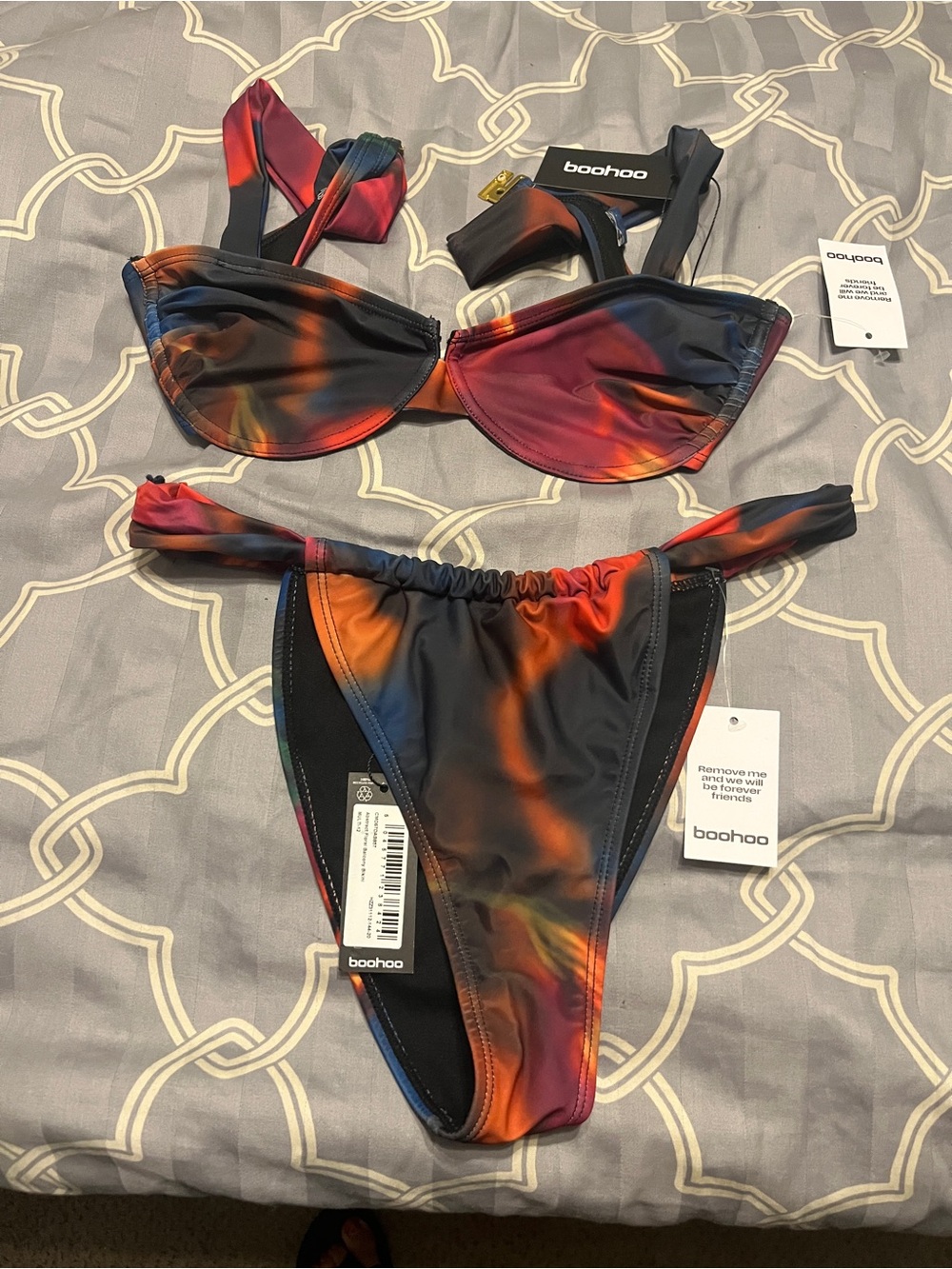 boohoo Multi-Color Underwire Bikini Set - Red/Orange/Blue size us size 8